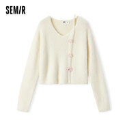 森馬（Semir）毛衣女短款花朵少女感冬季小性感V領(lǐng)毛衫甜美小心機 奶白10501 155/80A/S