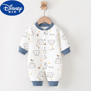 迪士尼（Disney）秋冬季嬰兒衣服中厚夾棉男女寶寶秋裝連體衣新生兒哈衣爬服春秋款 湖藍色 灰藍色滿印兔子連體保暖 90cm (22-27斤內(nèi)合適)