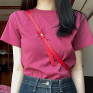 芽梔舞樹莓色短袖t恤女早春夏季2025新款洋氣小衫顯瘦正肩體恤上衣 樹莓色純色 S