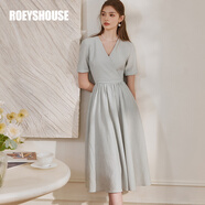 ROEYSHOUSE羅衣法式收腰肌理感連衣裙初夏新款氣質(zhì)系帶大擺中長(cháng)裙10313 淺藍色 M