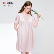 美標（MEIBIAO）送女友禮物商場(chǎng)同款性感短袖真絲睡裙夏季女100%桑蠶絲連衣裙睡衣 灰粉 2XL (175/96A)