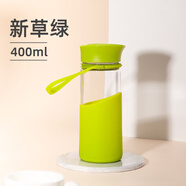 MiGo防爆耐高溫玻璃杯硅膠防燙水杯茶隔過濾家用辦公旅行馬卡龍色 新草綠400ml帶茶漏0只