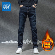 真維斯（JEANSWEST）牛仔褲男冬季加絨褲保暖彈力直筒加厚休閑男長褲子男加絨黑色38
