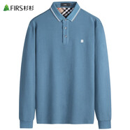 杉杉（FIRS）純棉翻領(lǐng)長(cháng)袖T恤男2024秋季新款爸爸男士polo通勤衫商務(wù)干部男裝N 淺藍-SS標 4XL (195)