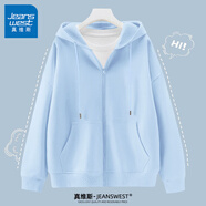 真維斯（JEANSWEST）外套女連帽開衫衛(wèi)衣女裝春秋冬季新款寬松休閑潮流韓版學(xué)生上衣服 薄款 天藍 純色 L