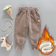 七語(yǔ)欣童裝女童褲子春秋裝兒童褲子新款洋氣小女孩寶寶卡通燈芯絨休閑褲 加絨淺灰色 100 (適合身高90-100cm)