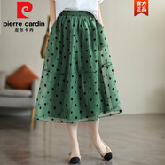 皮爾卡丹（pierre cardin）夏季復(fù)古時(shí)尚中長裙歐根紗植絨半身裙妹松緊腰大碼a字蓬蓬裙 綠色 大碼均碼【100-230斤】