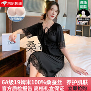 創(chuàng)意女郎（CREATIVITY-GIRL）真絲睡衣100%桑蠶絲女士高檔新款夏季薄款短袖睡裙性感家居服 黑色女222 XL （推薦120-140斤）