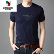 西域駱駝（VANCAMEL）高檔夏季短袖t恤男士新款冰絲棉透氣圓領(lǐng)印花商務(wù)休閑半袖體恤衫 飛鷹藏青 4XL 190/:建議180-200斤