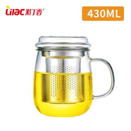米黛蕾紫丁香辦公杯耐熱玻璃茶水分類(lèi)杯辦公室茶杯杯子帶蓋加厚帶 美雅辦公杯s118430ml 0只