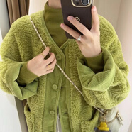 熒蒂小香風羊羔毛外套女新款2025秋冬短款復古感加厚棒球服棉服上衣女 綠色 L(建議115-125斤)