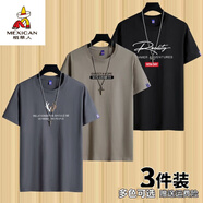 稻草人（MEXICAN）【棉T】短袖t恤男衣服圓領(lǐng)寬松潮印花T恤男青年大碼夏 小鹿角鐵灰+EXP卡其+大R黑 S建議80-100斤