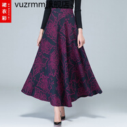 vuzrmm品牌2022秋冬休閑潮牌復古半身裙長(cháng)裙女大擺A字裙氣質(zhì)高腰半截裙 A5玫紅舞蝶 S1.8-1.9尺長(cháng)度85厘米