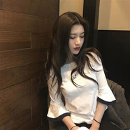 愷吉銳T恤女夏韓國ulzzang七分袖刺繡短袖丅恤原宿BF學(xué)生半袖體桖上衣服 166*白色 L
