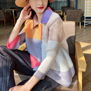 三宅一生（ISSEY MIYAKE）女裝褶皺上衣2024春秋時尚百搭小開衫七分袖短款 粉色上衣 均碼