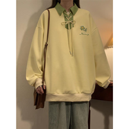 QGF美式Polo領(lǐng)衛(wèi)衣女春秋季新款韓版寬松學(xué)院風(fēng)百搭休閑潮牌上衣外套 HW231杏色 2XL