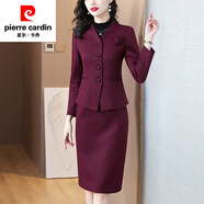 皮爾卡丹（pierre cardin）喜婆婆婚宴裝2025秋冬連衣裙套裝媽l媽裝結(jié)婚禮服毛呢外套女減齡 紫紅色 L
