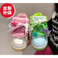 谷帝馳（GUDICHI）鴛鴦卡通面包鞋春秋季新款2024秋冬透氣百搭運(yùn)動(dòng)字母鞋子甜美滑板 鴛鴦色【升級(jí)版】帶兩粉綠星星標(biāo) 38