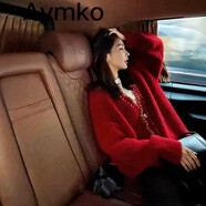 Avmko毛衣女寬松外穿秋冬新款韓版慵懶風(fēng)馬海毛紅色開衫上衣外套 紅色 S