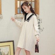 喵駝5-9-12-16歲女孩毛衣秋冬天女童長(cháng)款毛衣裙秋冬季童裝新款中大童親子裝兒童百搭連衣裙子 米白針織裙 160cm
