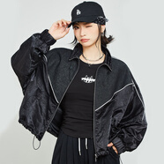 木果果木商場同款木果果木2024秋季新款高街美式寬松立領拼接短外套女 黑色 M