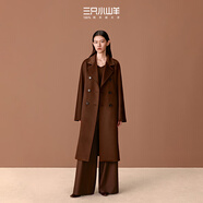 三只小山羊【明星同款】中長老錢風(fēng)100純羊絨大衣雙排牛角扣冬季大衣女 巧克力棕 L