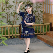圣笑兒童夏季漢服唐裝壯族服裝廣西少數(shù)民族三月三男童幼兒園表演 女童套裝+包包 150cm