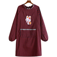 韓版老粗布純棉圍裙可愛(ài)格子帶袖居家罩衣成人罩衣圍裙反穿衣加厚 常規紅兔 1條