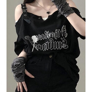 KLEDBOY時(shí)尚Y2K復古印花寬松時(shí)尚短袖女酷女孩百搭T.恤辣妹露肩上衣夏 單件上衣 XL 建議【120斤以上】