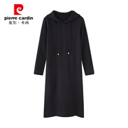 皮爾卡丹帶帽針織連衣裙女內(nèi)搭2024新款秋冬連帽打底長(zhǎng)款氣質(zhì)毛衣長(zhǎng)裙過膝 黑色 S