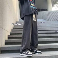 潮西登直筒牛仔褲青少年秋季常規(guī)款 ins潮牌復(fù)古寬松闊腿褲子 灰色 M