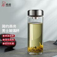 希諾（HEENOOR） 玻璃杯男士大容量單層透明加厚泡茶水杯商務(wù)便攜家用帶蓋杯子 本色-帶濾網(wǎng)400ml