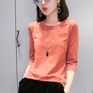 在禮七分袖t恤女新款2025年衣服寬松時(shí)尚中袖女款短袖百搭上衣潮流 七分袖-繡紅 M