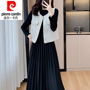 皮爾卡丹（pierre cardin）23年新款小香風(fēng)馬甲連衣裙兩撿套女秋冬季氣質(zhì)感百褶長(cháng)裙套裝 白色馬甲加連衣裙套裝 L 106-115斤