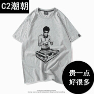 潮朝復仇者聯(lián)盟上衣鋼鐵俠同款短袖唐尼恤李小龍打碟寬松漫威周邊 灰色 短袖-01 李小龍打碟同款 S