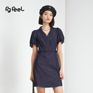 普普風(fēng)2024年春季女裝新品輕奢bling收腰牛仔連衣裙OB2L19757S 牛仔藍(lán) S
