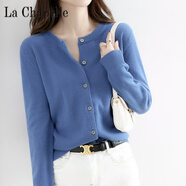 拉夏貝爾（La Chapelle）斷碼針織羊毛開(kāi)衫女100羊絨衫春秋圓領(lǐng)寬松外套大碼毛衣 純100自動(dòng)發(fā)熱牛仔藍 純100自動(dòng)發(fā)熱XL
