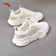 安踏（ANTA）女鞋網(wǎng)面透氣休閑鞋2025新款軟底增高跑步鞋學(xué)生百搭運動(dòng)鞋 -3象牙白/二度灰/融雪綠 38.5