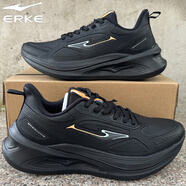 鴻星爾克（ERKE）運(yùn)動鞋男秋季新款跑步鞋皮面防水輕便慢跑鞋軟底回彈百搭舒適男鞋 正黑/杏橙色 44