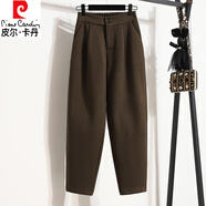 皮爾卡丹（pierre cardin）毛呢煙管褲女直筒秋冬新款女士褲子九分蘿卜褲哈倫褲顯瘦時(shí)尚 咖啡色 L【建議100-120斤】