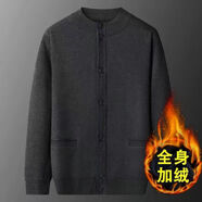 千蟬楓歲爸爸穿顯年輕中年男裝圓領(lǐng)針織開(kāi)衫毛衣中老年人秋冬裝加絨加厚 純色開(kāi)衫黑灰 L 建議110-125斤