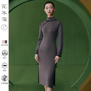 花木深國風(fēng)毛衣女秋冬高領(lǐng)套頭長款開叉毛衣盤扣羊毛打底針織衫 沙魚灰 S