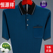 恒源祥 短袖T恤男士桑蠶絲夏季中年半袖爸爸裝加大碼保羅衫 3085-蘭色 3XL 190碼