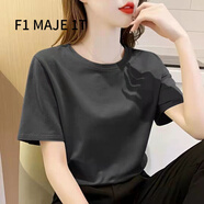 F1MAJE1T高端設計師品牌短袖T恤女夏季2025新款韓版棉上衣寬松圓領女裝 T恤/圓領/煙灰色/純色 2XL 【126-135斤】建議體重