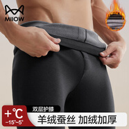 貓人（MiiOW）男士保暖褲男款加絨加厚發(fā)熱含羊毛護(hù)膝打底棉毛褲男冬季秋褲 【羊毛蠶絲 加厚護(hù)膝】深灰 2XL 【建議重140-160斤】