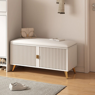 左?。▃uoyin）鞋柜換鞋凳一體家用門廳玄關(guān)柜簡約大容量長凳穿鞋凳翻斗鞋柜 【柜門款】白金色90cm