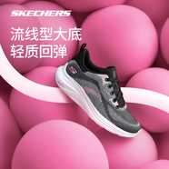 斯凱奇（Skechers）云跡跑鞋丨2025春季男女運動(dòng)鞋舒適輕彈透氣緩震跑步鞋 女款-黑色/紫紅色/BKFS 35