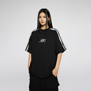 A CHOCK【Achock官方店】開學(xué)情侶拼接拼條印花重磅純棉T恤美式寬松短 黑白色 L
