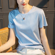 旗艦小白t白色絲光棉女小T恤丅i恤基礎(chǔ)款 嬰兒藍(lán)圓領(lǐng) S