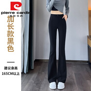 皮爾卡丹加絨加厚褲女黑色微喇叭褲秋冬高腰小個子新款休閑垂感拖 黑色加長 2XL